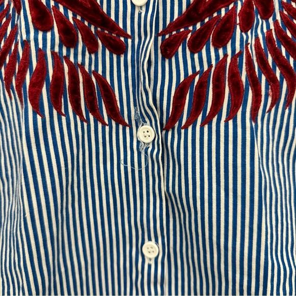 Hemant & Nandita Marne Striped Shirt Size XS Velvet Detail Blouse Striped Collar - Picture 3 of 5